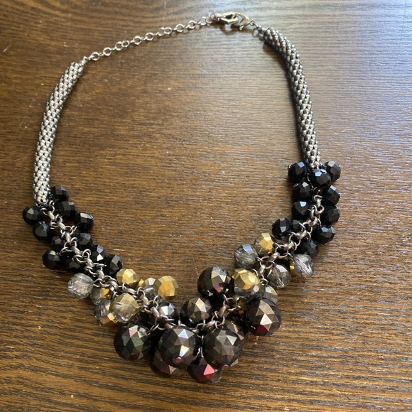 GUESS Statement Necklace Black Beaded Cluster Choker Gunmetal Chain Bold Glam - Picture 2 of 7